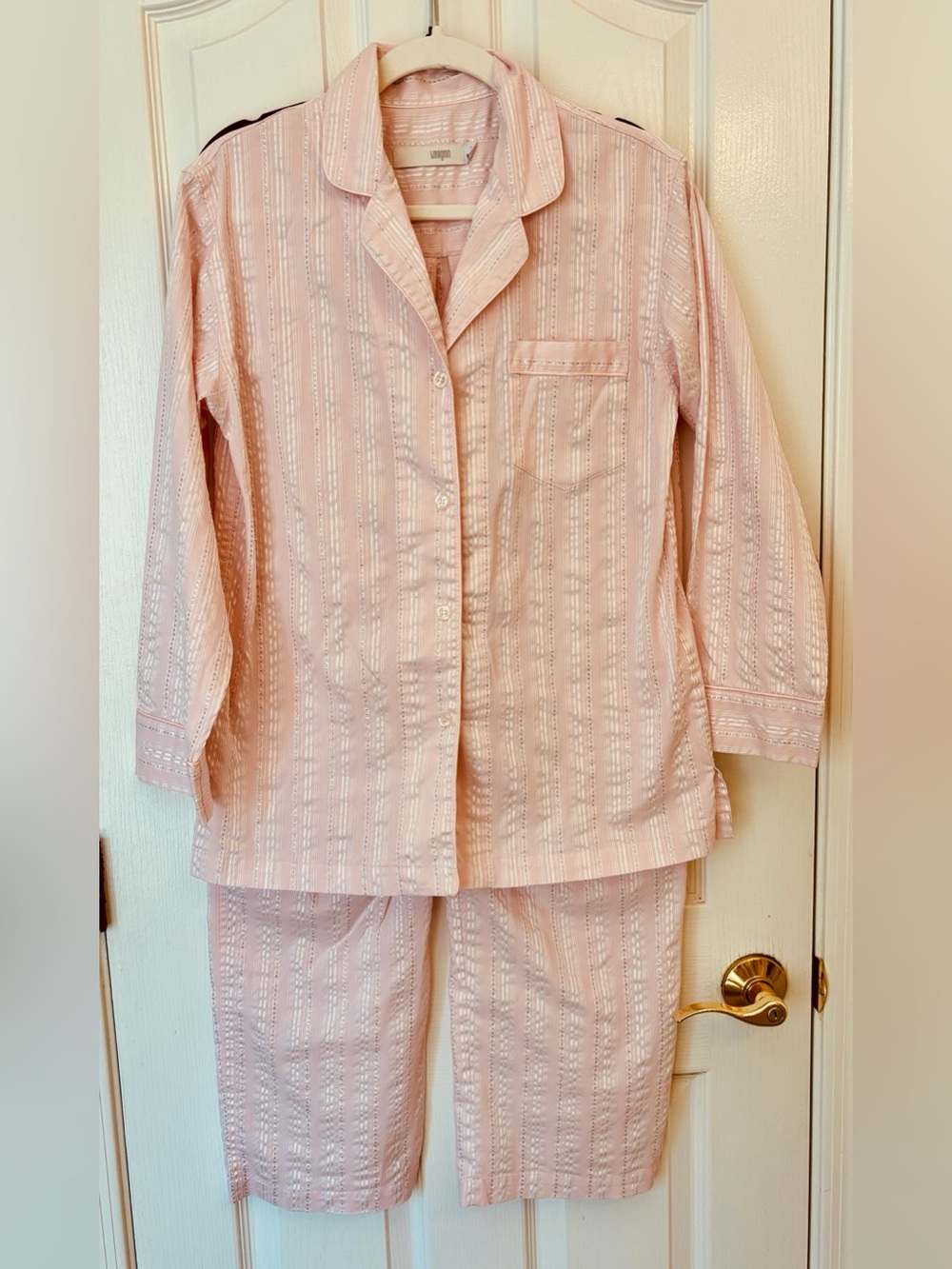 I.Magnin Pink & Silver Striped Classic Button-Down Pajama Set ~ Women’s Small ~